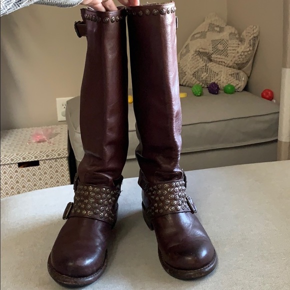 FRYE Women's Jenna Studded Tall Boot Dark Brown - Picture 8 of 8